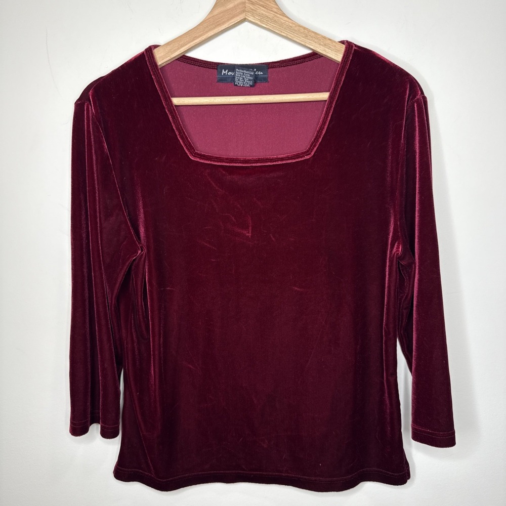 Vintage 90s Velvet Burgundy Red Top M Square Neck Sexy‎ Whimsigoth Vamp Witchy
